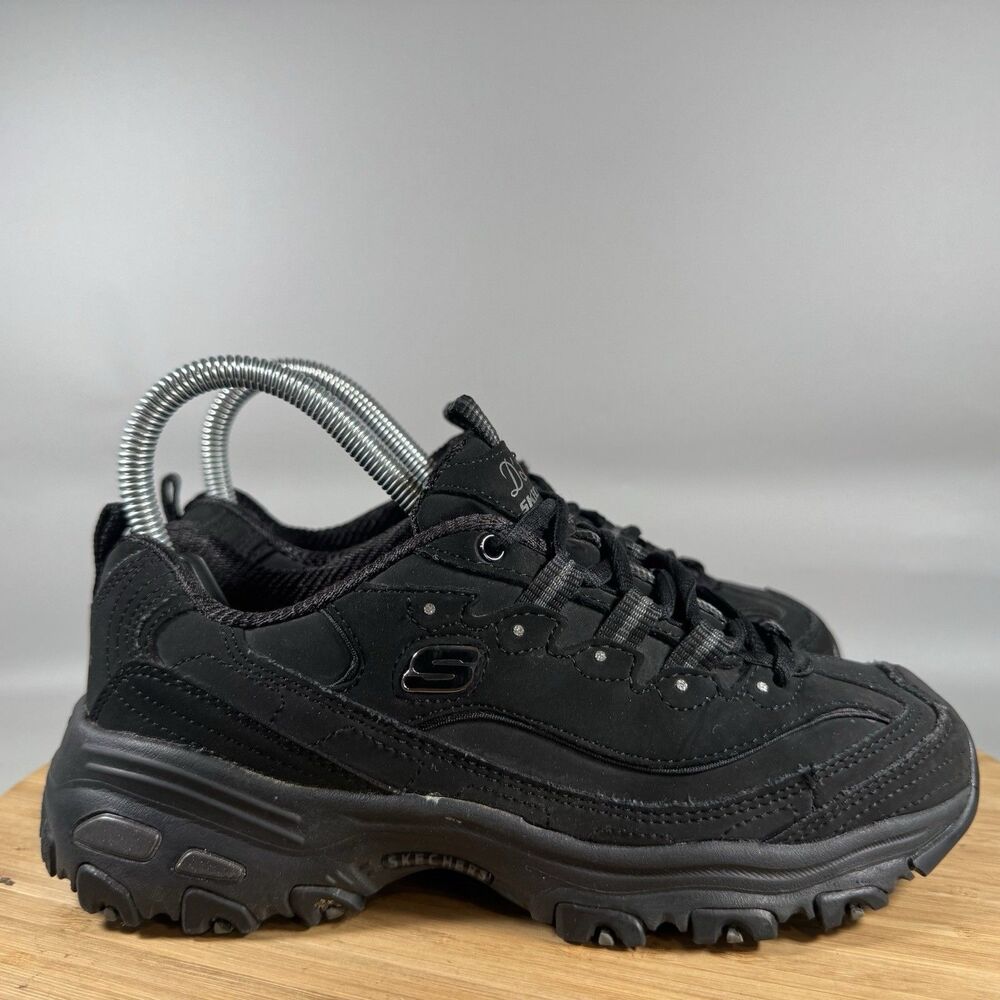 S SKECHERS D'Lites Womens 6 Black Suede Sneaker Chunky Shoe 11949